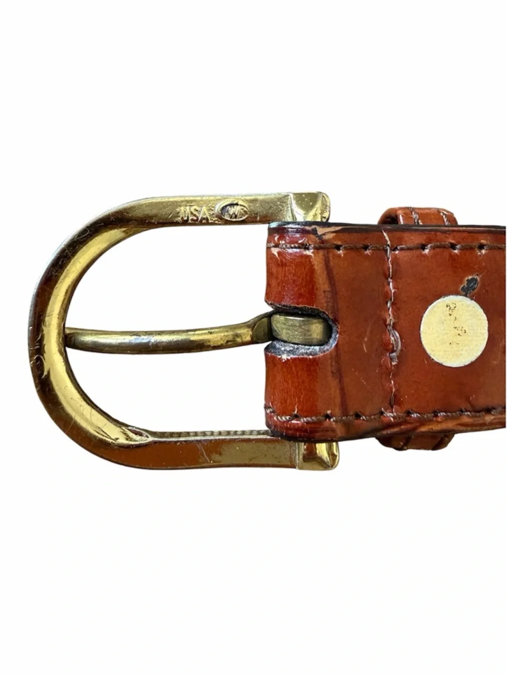 Vintage Brown Croc Embossed Leather Belt Brass Buckle SIZE 35.5”L by 1”W